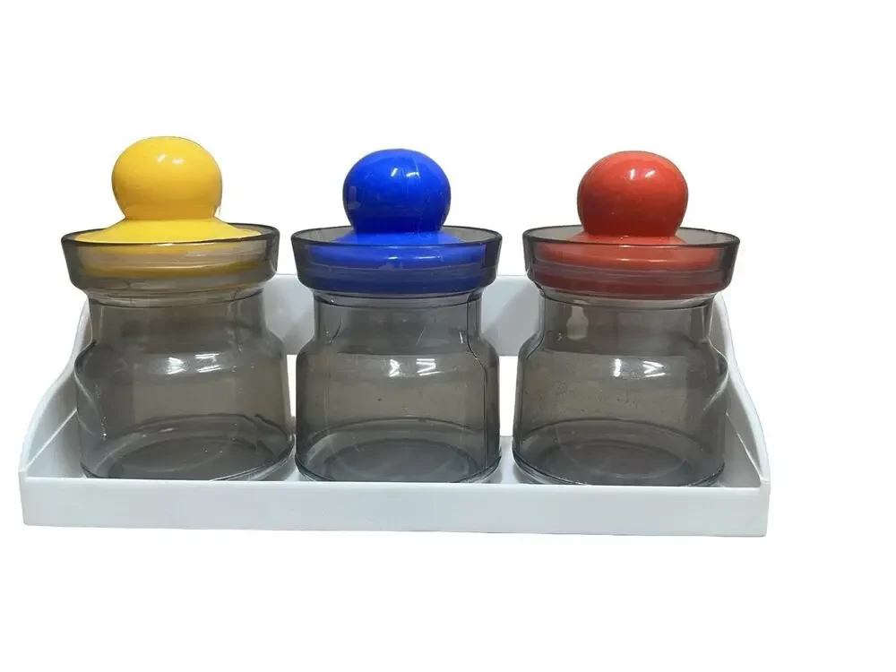 Vintage 70s 80s Retro Small Plastic kitchen Office shelf w/ Jars Containers